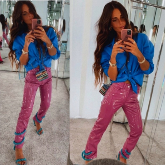 Simon Miller Vegan Patent Leather Straight Leg Pant in Magenta Purple NEW - Picture 5 of 16